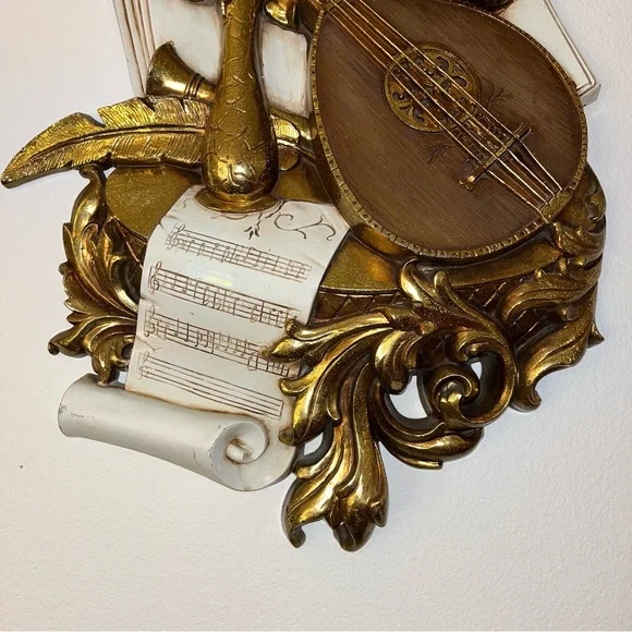 Vtg (71) Gold harp Lute sheet song Music Wall Hanging plastic Art piece 20”X30”